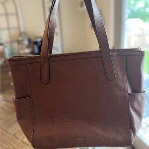 Fossil Brown Leather Tote Bag